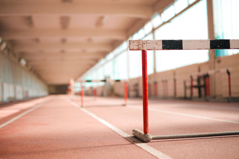 Hurdles at an indoor track