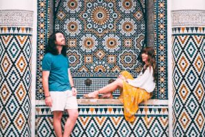 Man and woman traveling sober in Marrakech, Morocco