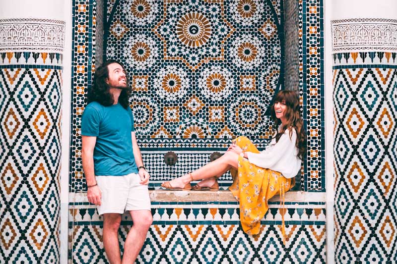 Man and woman traveling sober in Marrakech, Morocco