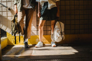 High school students at a subway station