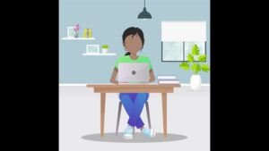 Illustration of a young woman at a desk